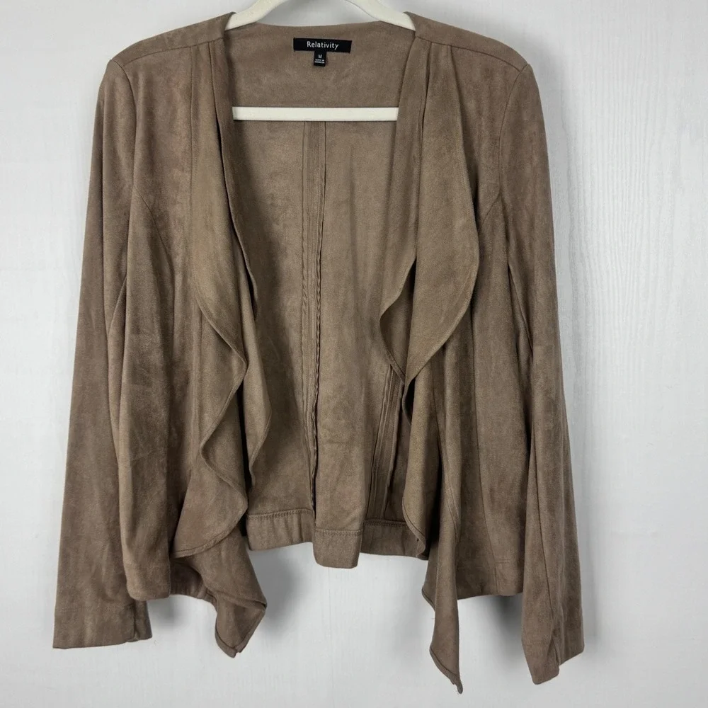 Relativity Women's Draped Faux‎ Suede Waterfall Jacket M Dark Stone Brown